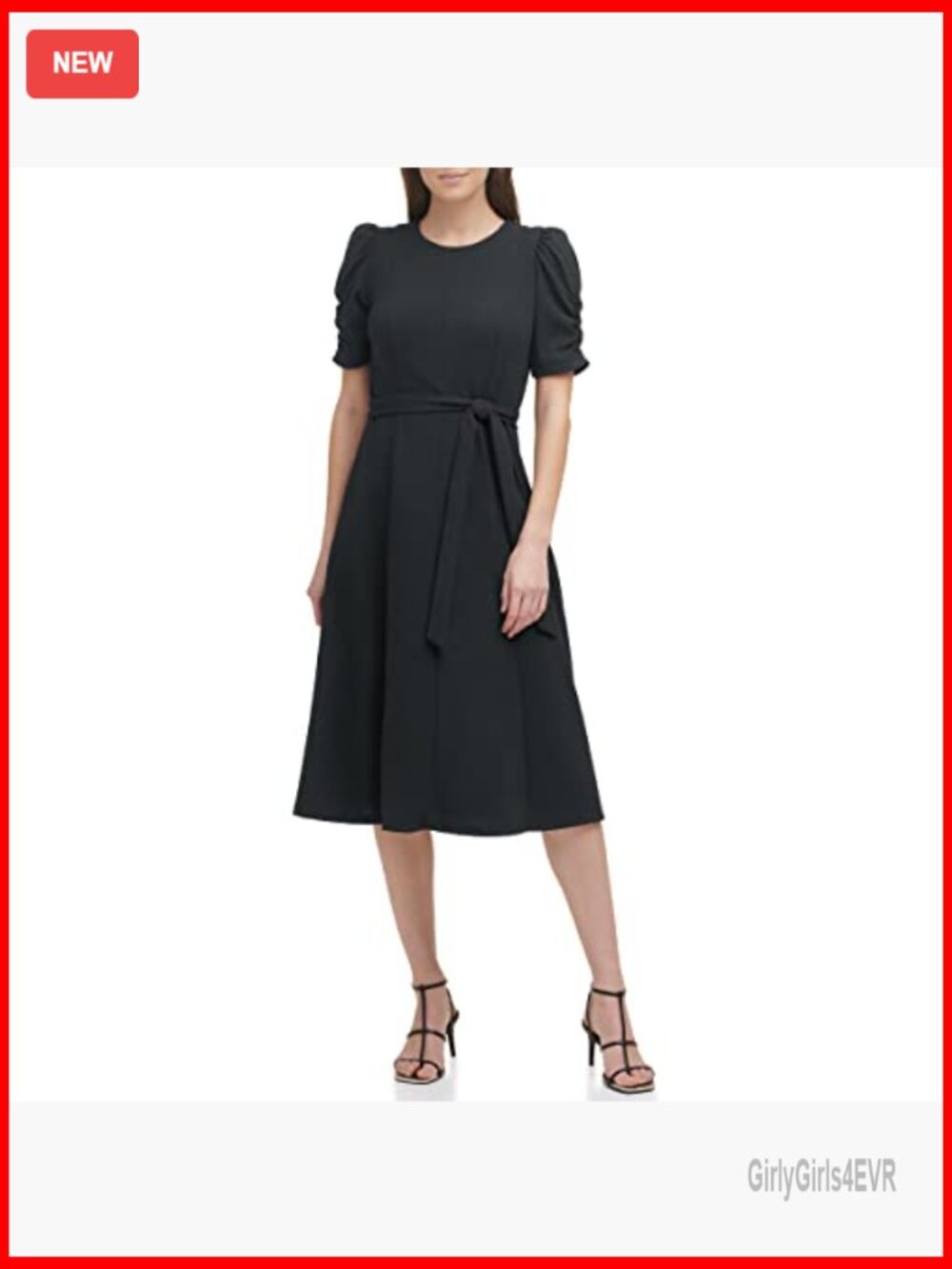 Jewel Neck Scuba Crepe Midi Dress - Fit and Flare - Picture 2 of 5